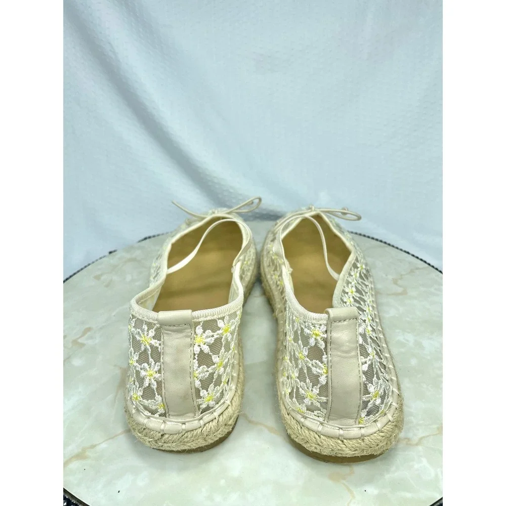 Madden Girl Floral Lace Mesh Espadrille Mary Jane Flats Womens 8.5 Cream Ballet